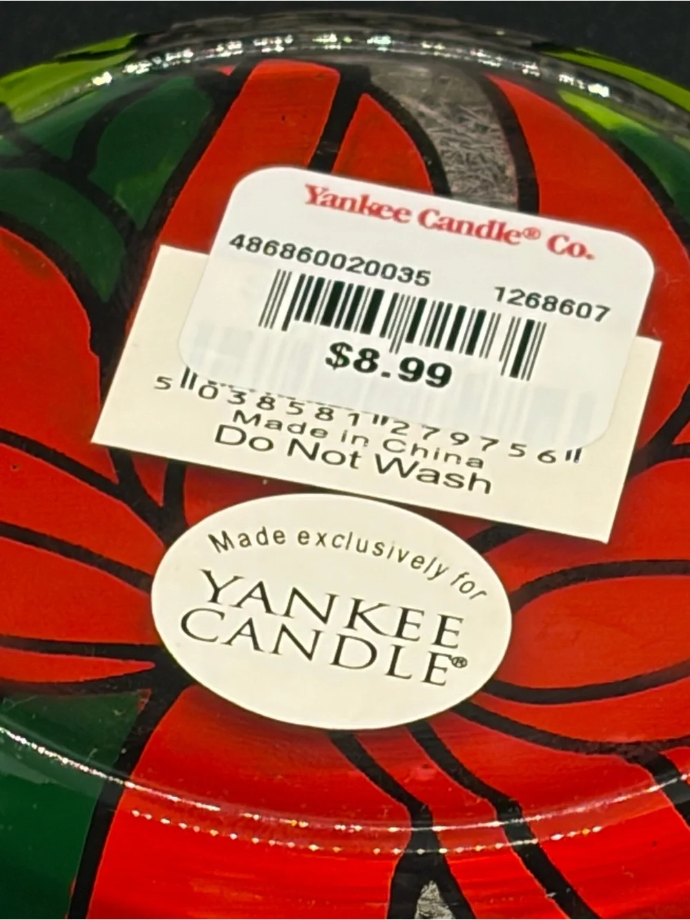 Vintage Yankee Candle Poinsettia Crackle Glass Jar Shade with Matching Plate